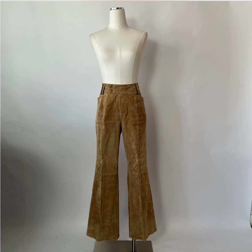 Vintage Spiegel Tan Suede Leather Pants, High-Waisted Wide Leg, Size 10. - Picture 3 of 8